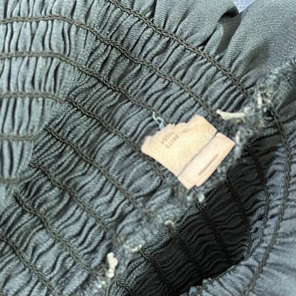 Free People Satin Smocked Cropped Tank Top Size XS Teal Boho Romantic Camisole - Picture 4 of 5